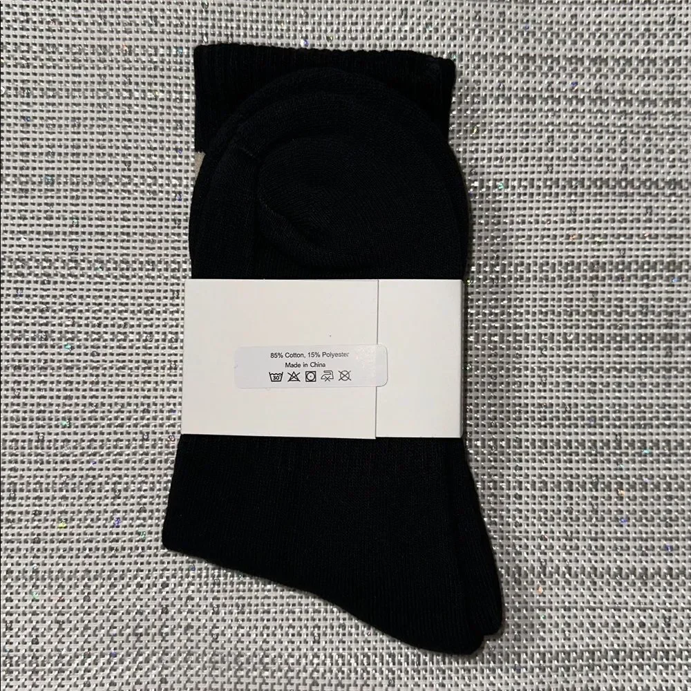 casa clara Lillian Black Taupe Ribbed Varsity Stripe Cotton Blend Crew Socks
